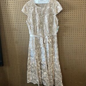 Alex Evening lace dress tie waist tea length dress